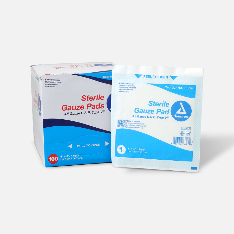 Dynarex Sterile Gauze Pads,12 ply, 4in x 4in 100ct