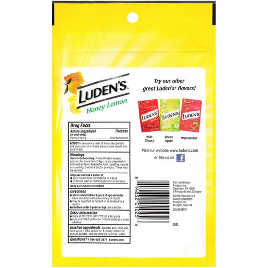 Luden's Honey Lemon Throat Drops, 25 ct.