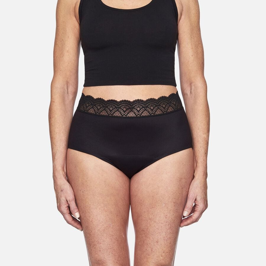 Thinx For All Leaks Signature Lace Very Light Hi-Waist Incontinence Underwear, Black, , large image number 1
