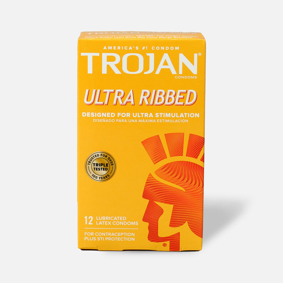 Trojan Ultra Ribbed Lubricated Premium Latex Condoms, 12 ct., , large image number 0