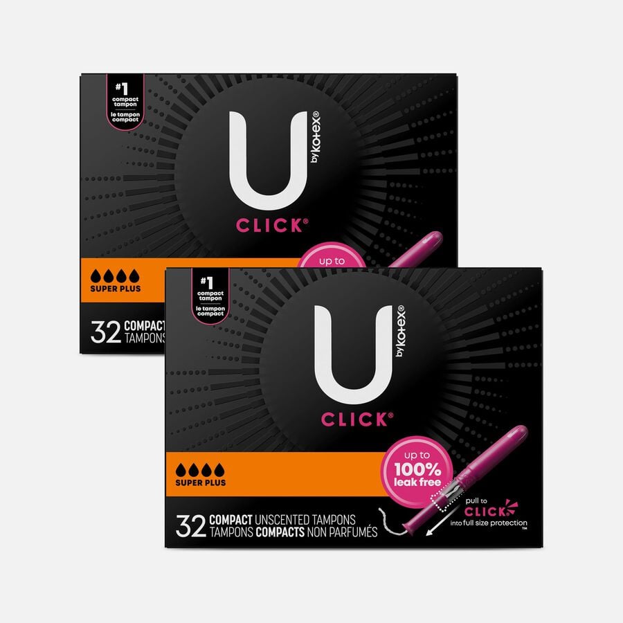 U by Kotex Click Compact Tampons, Super Plus Absorbency, Unscented, 32 ct. (2-Pack), , large image number 0
