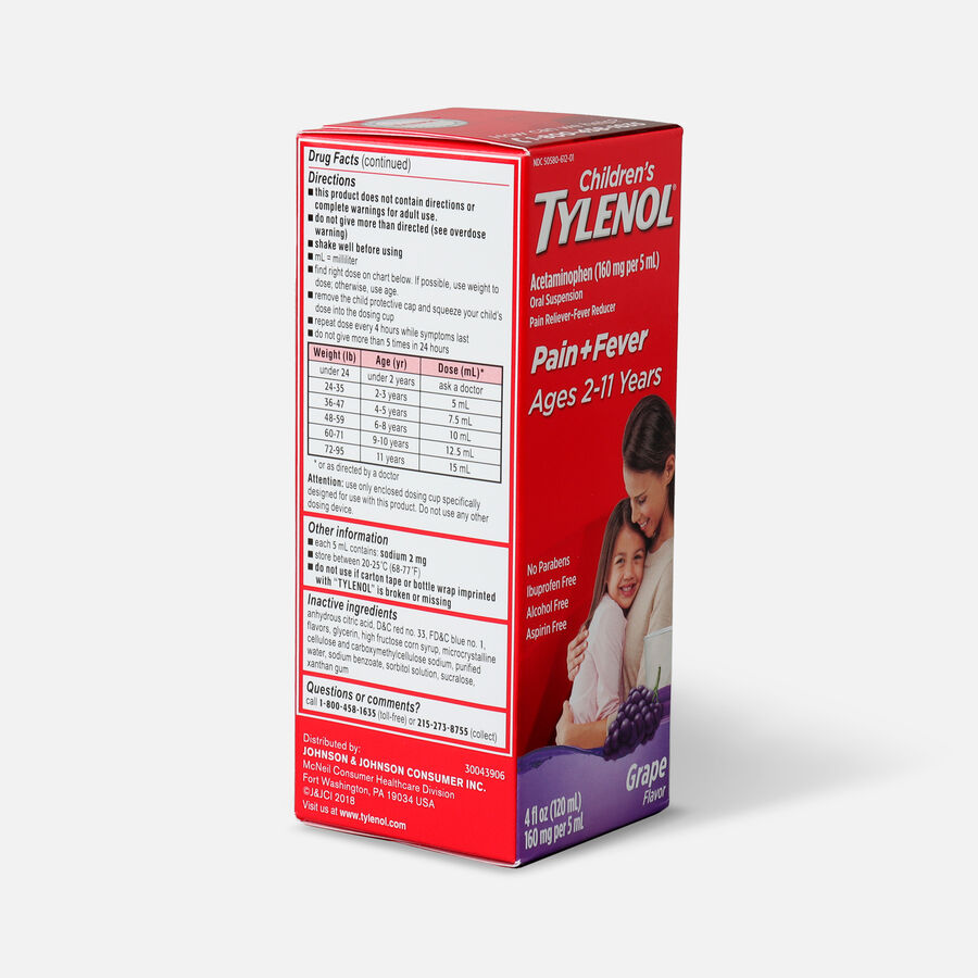 Children's Tylenol Fever Reducer & Pain Reliever, Ages 2-11, Grape Splash, 4 fl oz., , large image number 2