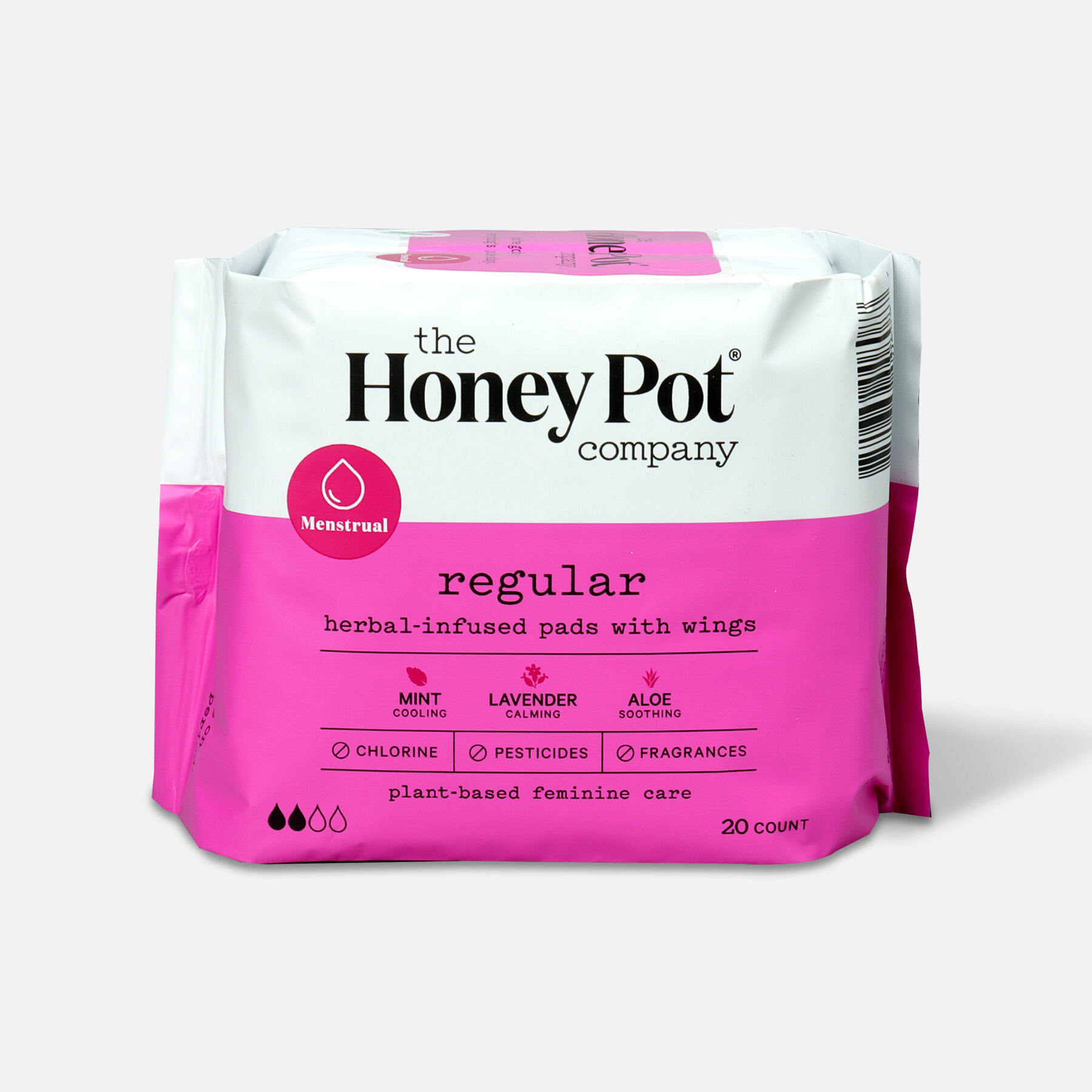 The Honey Pot Regular Herbal Pads with Wings, 20ct