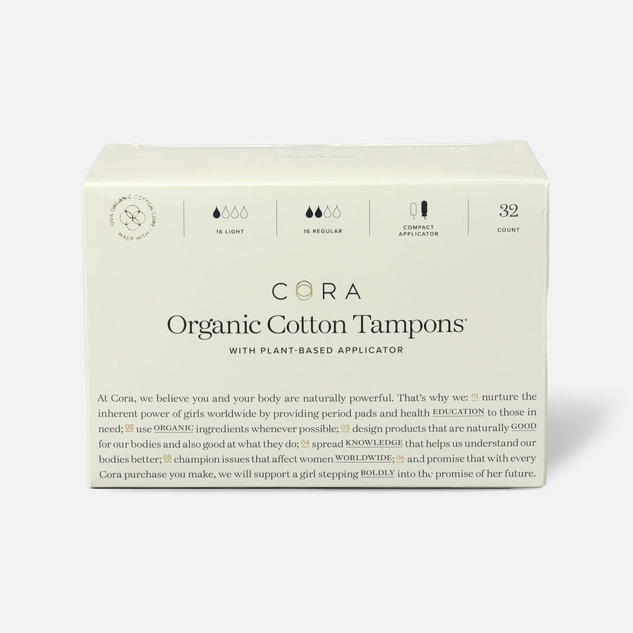 Cora Organic Cotton Applicator Tampons, Light/Regular, 32ct