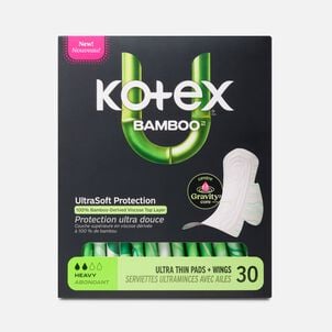 Kotex&reg; Bamboo Ultra Thin Pads with Wings, Heavy Absorbency, 30 ct.