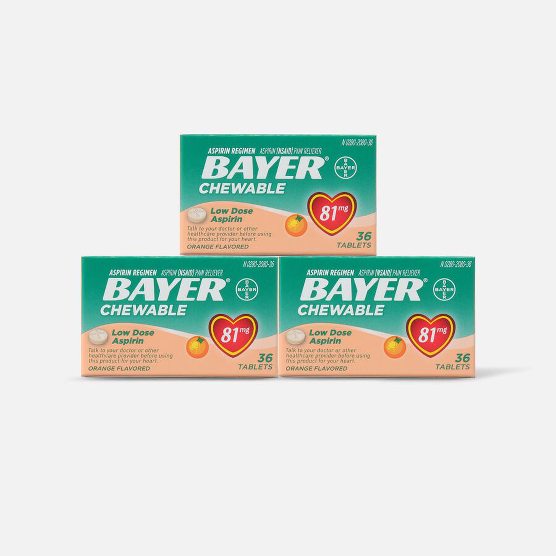 Bayer, Chewable Low Dose Aspirin, 81 mg Tablets, Orange, 36 ct. (3Pack)