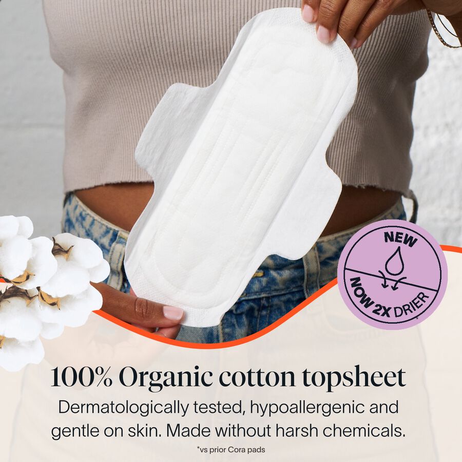 Cora Organic Cotton Ultra Thin Period Pads, Regular, 32 ct., , large image number 2