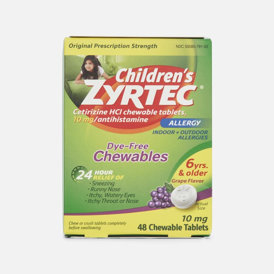 Children’s Zyrtec 24-Hour Allergy Relief Chewable Tablets, Grape, 48 ct., , large image number 0