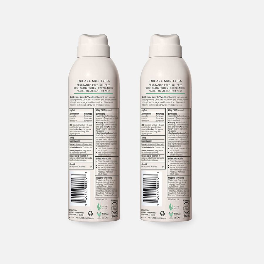 MDSolarSciences Quick Dry Body Spray SPF 40 Duo Pack, , large image number 1