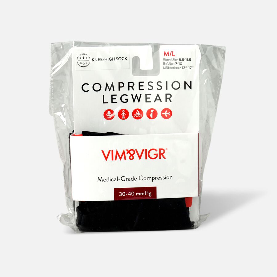 VIM & VIGR Moisture-Wick Nylon Compression Socks, Solid Black, Wide Calf, 30-40 mmHg, , large image number 3