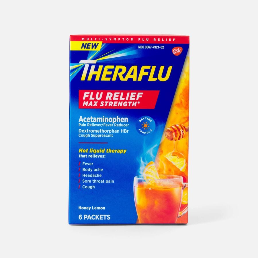 Theraflu Daytime Max Strength Flu Relief Honey Lemon Flavor Hot Liquid Powder, 6 ct., , large image number 0