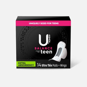 U by Kotex Ultra Thin Teen Pads with Wings, Extra Absorbency, Unscented, 14 ct.