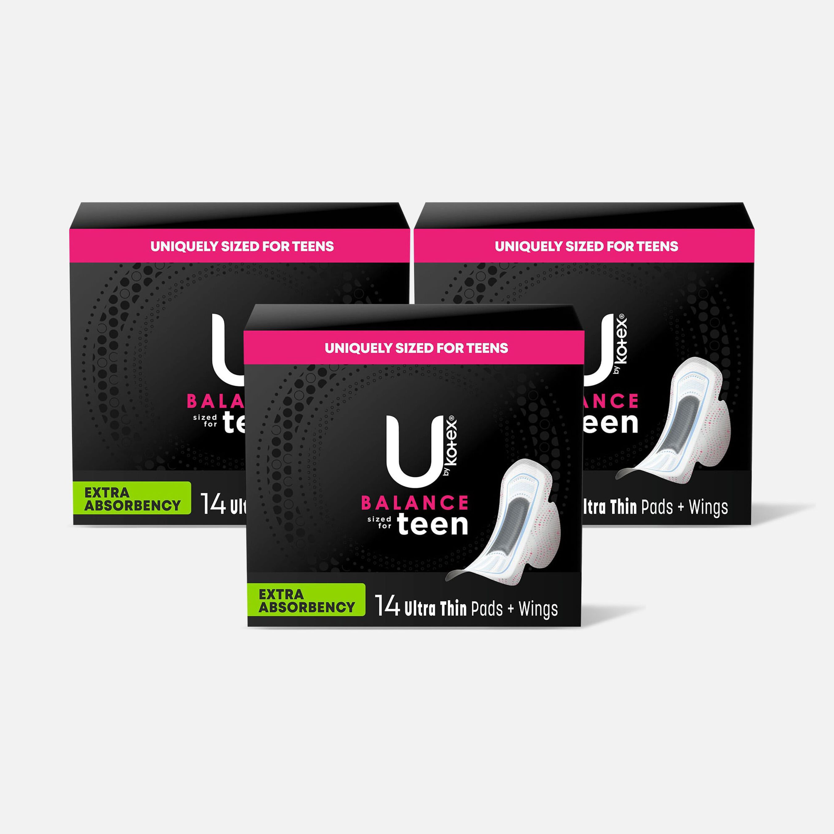 HSA Eligible U by Kotex Ultra Thin Teen Pads with Wings, Extra Absorbency, Unscented, 14 ct. (3