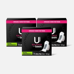 U by kotex ultra thin teen pads with wings, overnight protection