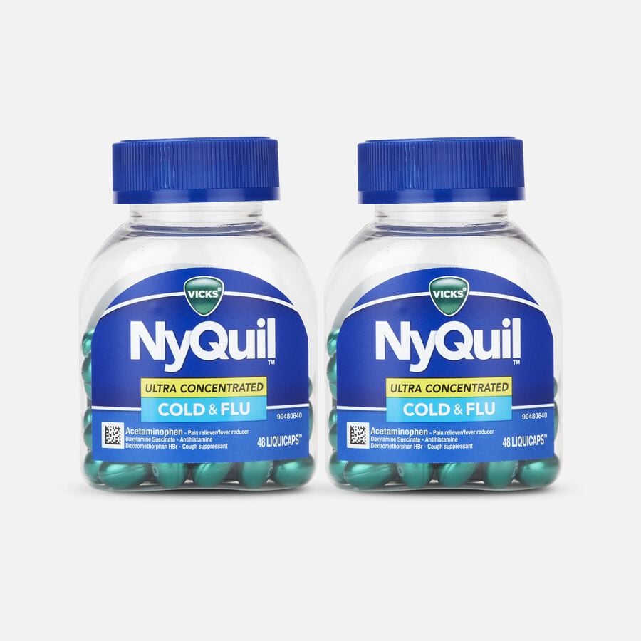 Vicks NyQuil Nighttime Ultra-Concentrated Cold & Flu Medicine Liquicaps, 48 ct. (2-Pack), , large image number 0