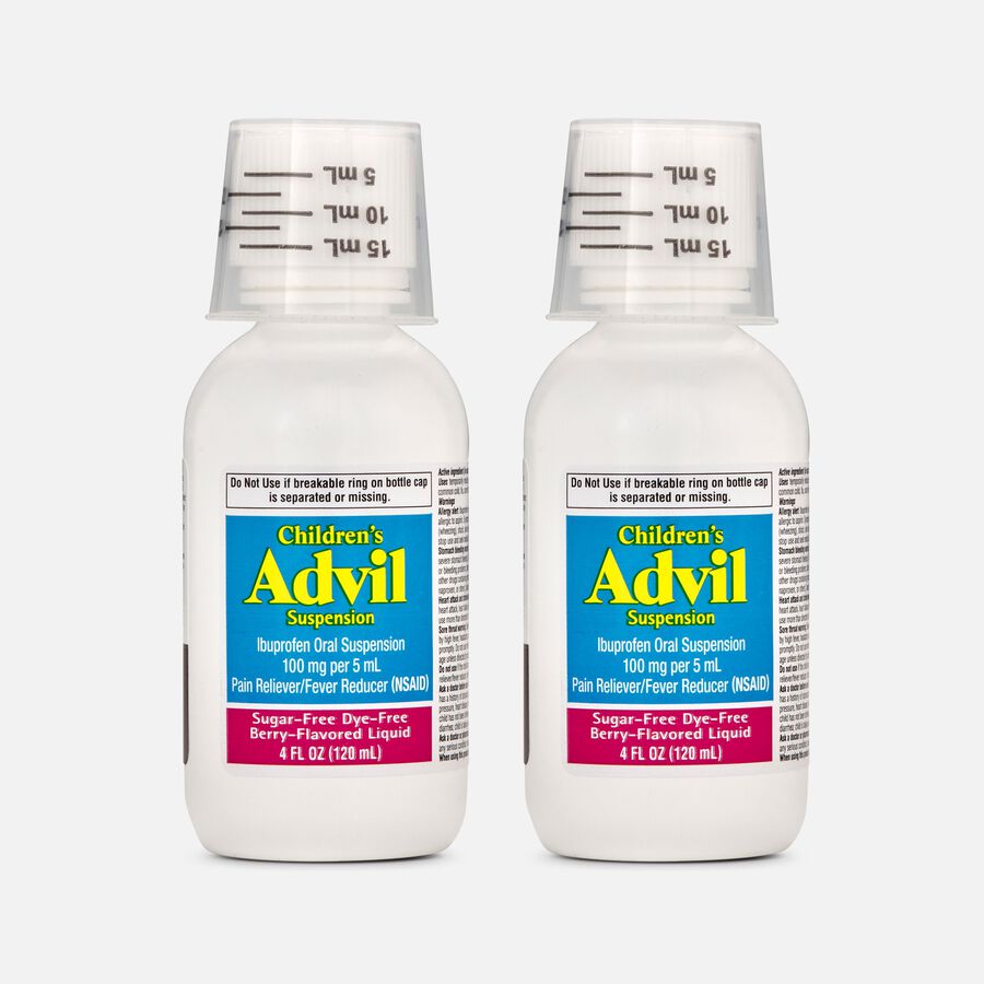 Children's Advil Pain Reliever and Fever Reducer, Sugar Free and Dye Free Ibuprofen Oral Suspension, Berry Flavored, 4 fl oz. (2-Pack), , large image number 0