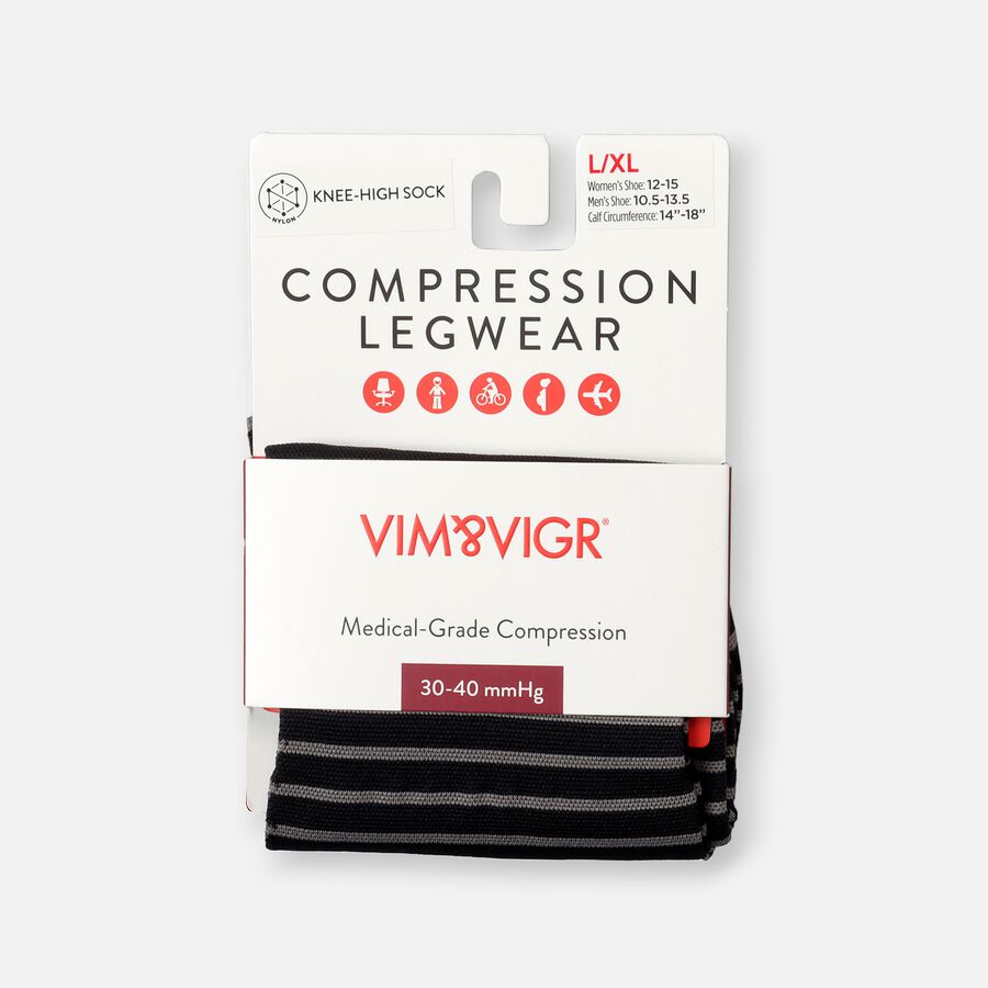VIM & VIGR Nylon Compression Socks, Little Stripe Black & Gray, 30-40 mmHg, , large image number 1
