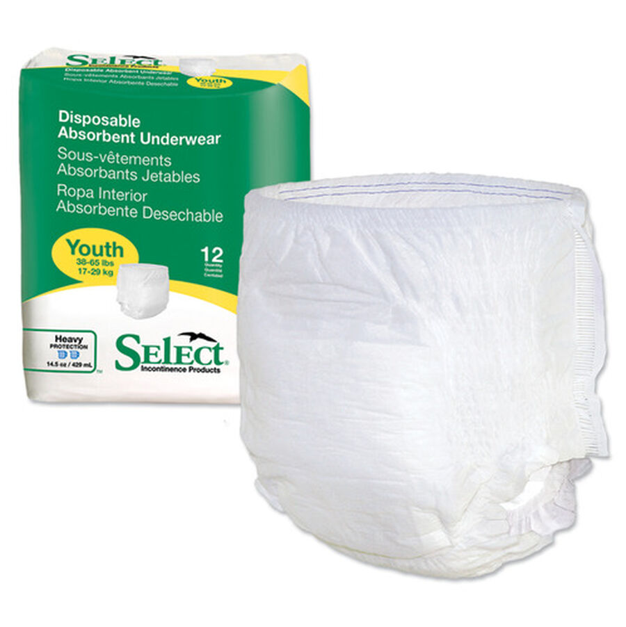 Select Disposable Absorbent Youth Underwear, 38-65 lbs, 12 ct., , large image number 3
