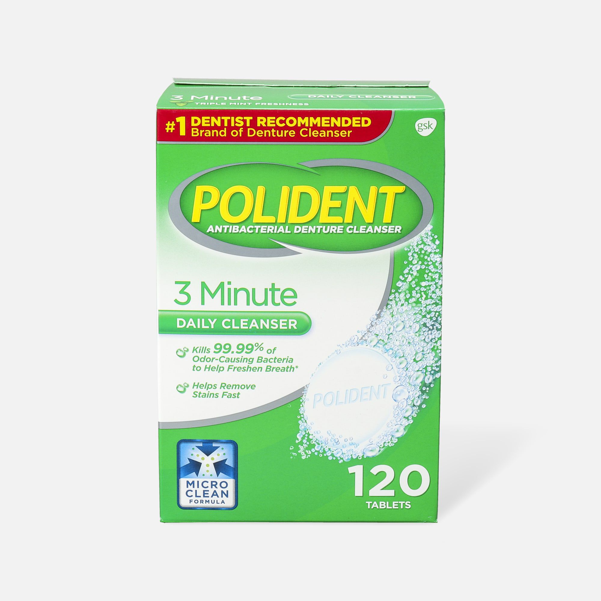 Polident 3 Minute Antibacterial Denture Cleanser Tablets - 120ct.