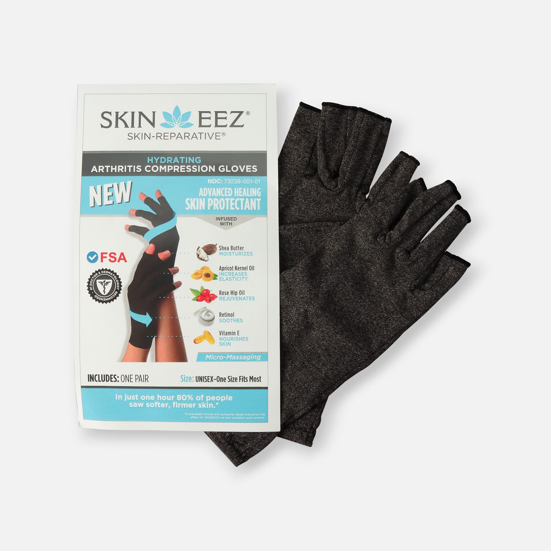 SKINEEZ Hydrating Unisex Compression Gloves - Gray