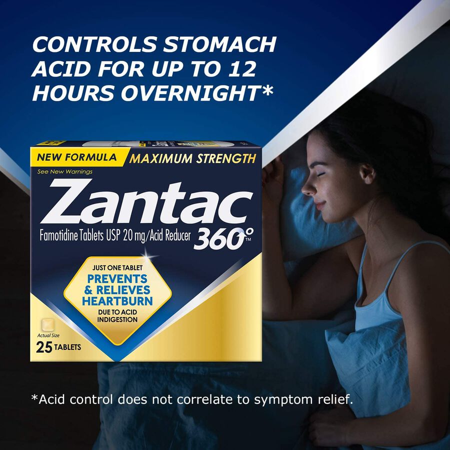 Zantac 360 Maximum Strength Acid Reducer, 20 mg Tablets, 25 ct
