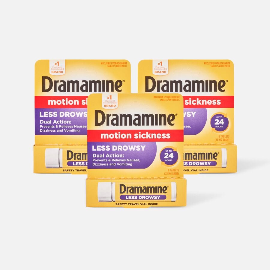 Dramamine Motion Sickness Relief Tablets, Less Drowsy Formula, 8 ct. (3-Pack), , large image number 0