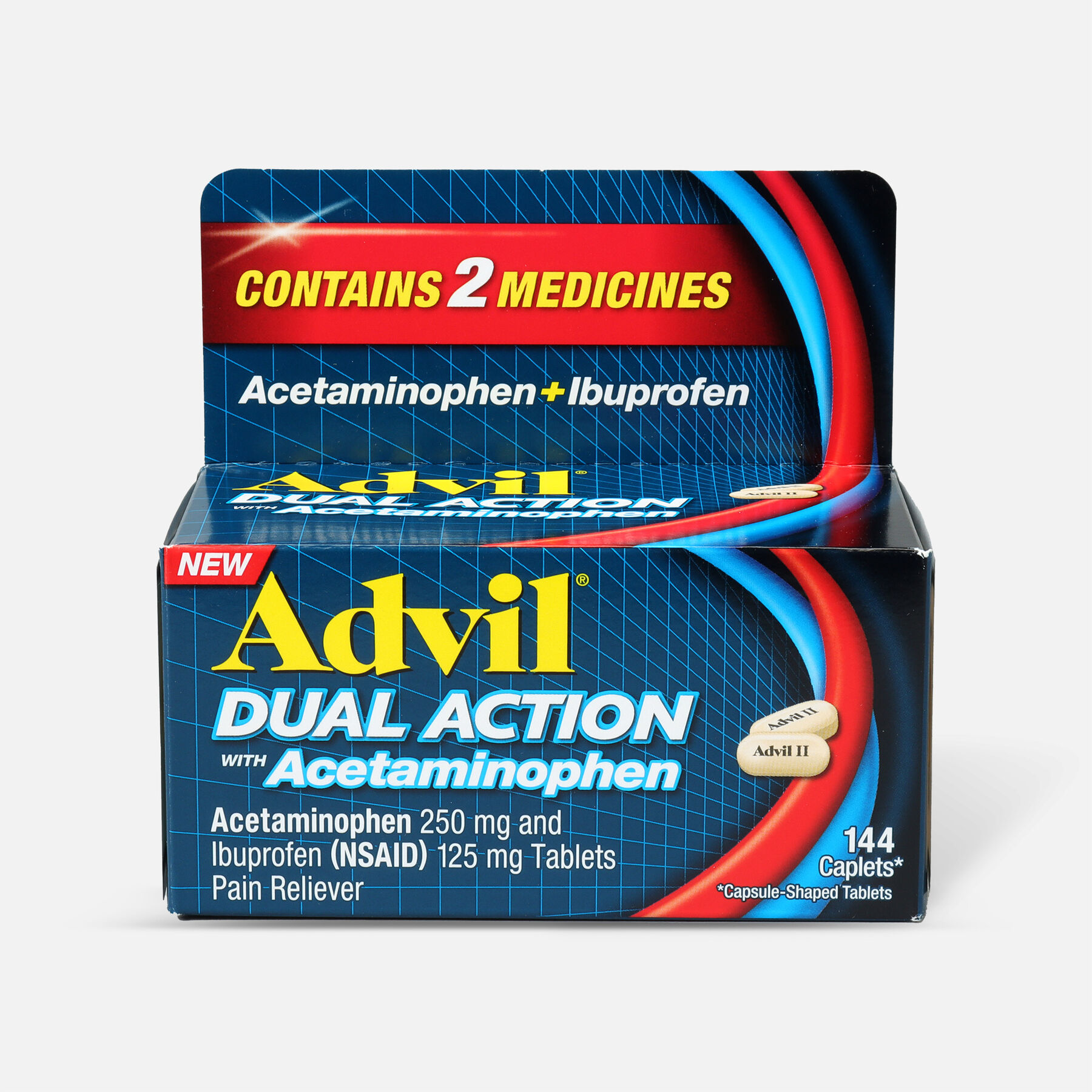 Advil Dual Action Coated Tablets, Acetaminophen + Ibuprofen, 144 ct
