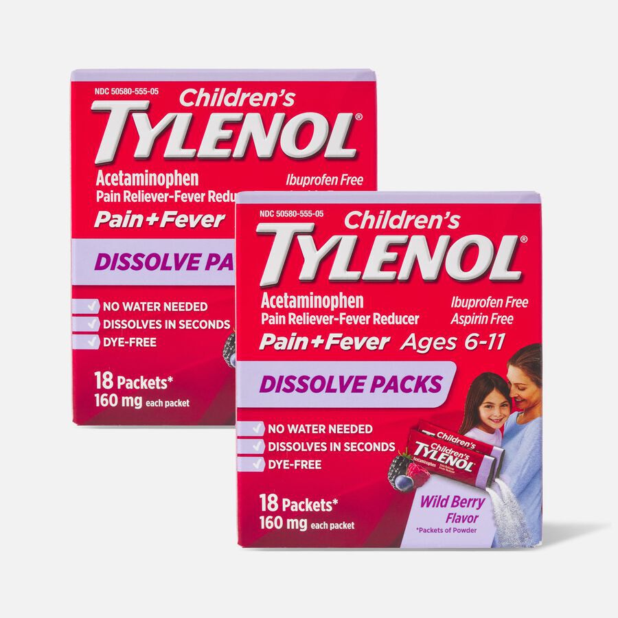 Tylenol Children's Pain and Fever Powder Packs, Berry Flavor, 18 ct. (2-Pack), , large image number 0