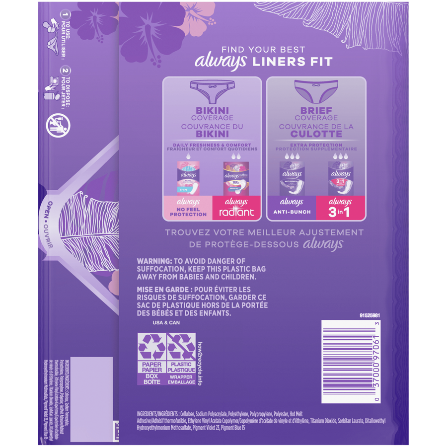 Always Anti-Bunch Xtra Protection Daily Liners Extra Long Unscented, 92 ct., , large image number 2