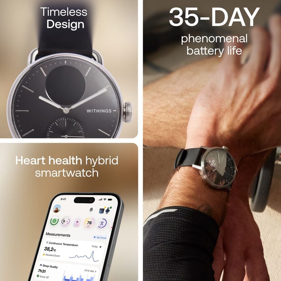 Withings ScanWatch 2 Smart Wearable Health Tracker, Black, 38mm, , large image number 1