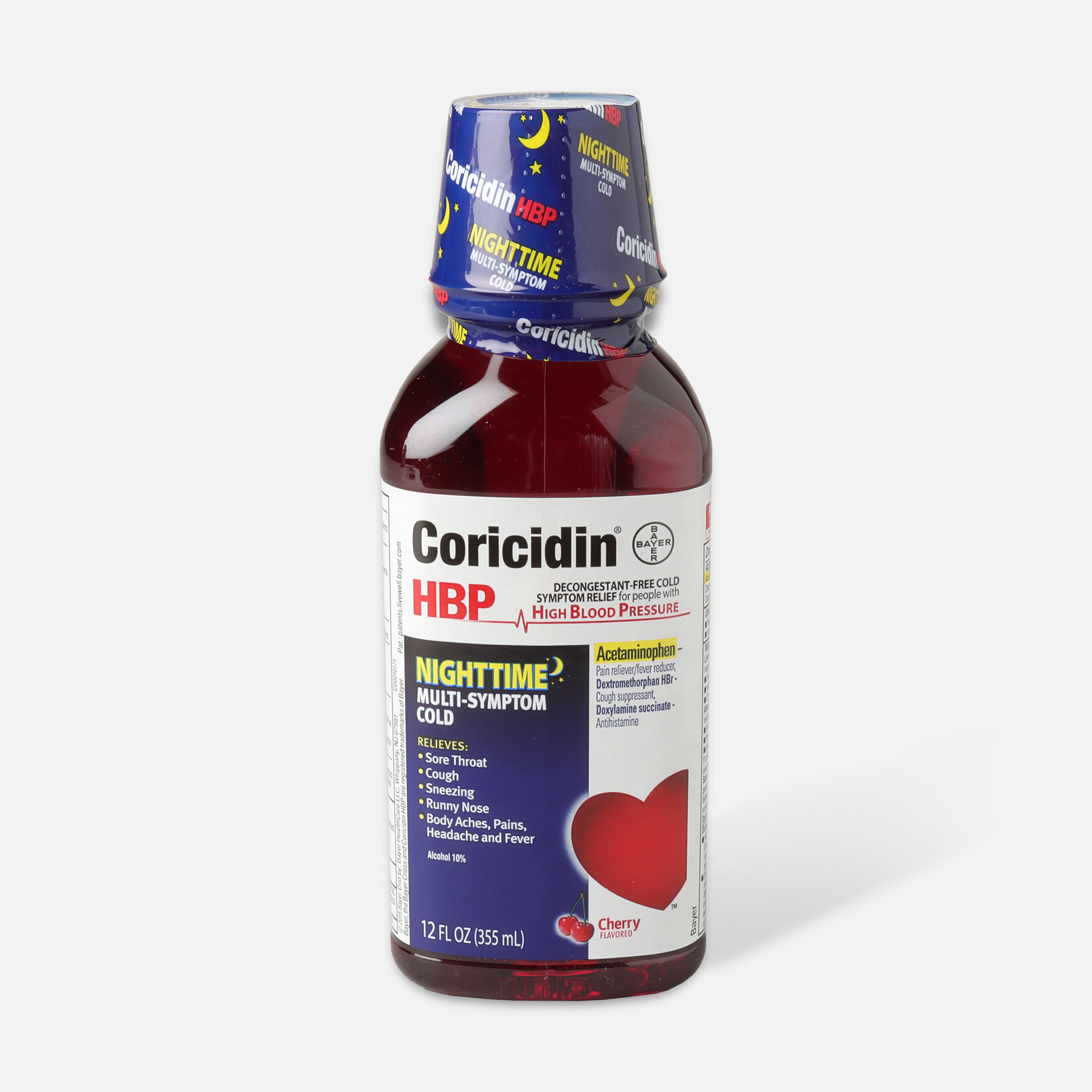 Coricidin HBP Nighttime MultiSymptom Cold Syrup, Cherry,12 oz