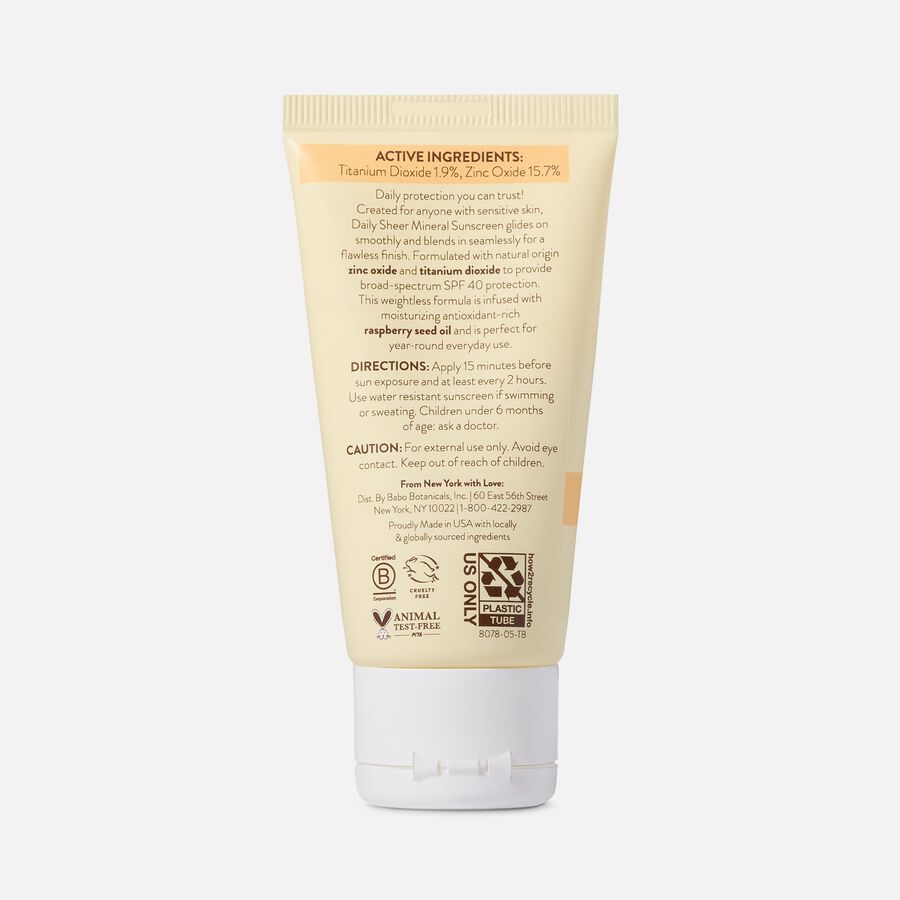 Babo Botanicals Daily Sheer Fragrance Free Facial Sunscreen SPF 40, 1.7 oz., , large image number 1
