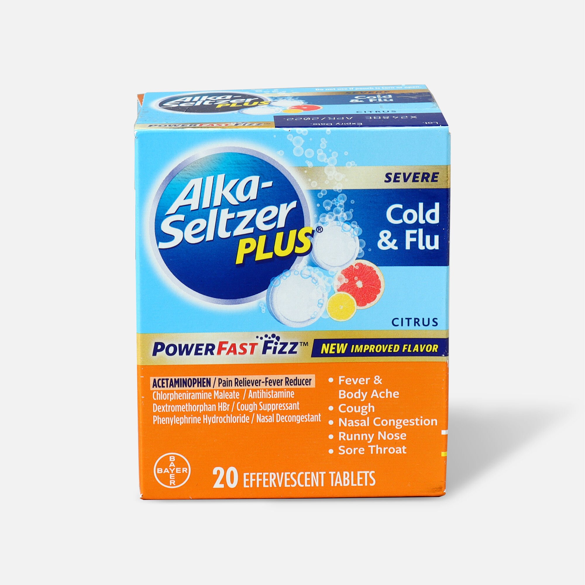 Alka-Seltzer Plus Severe Cold & Flu Powerfast Fizz Tablets, Citrus - 20 Ct