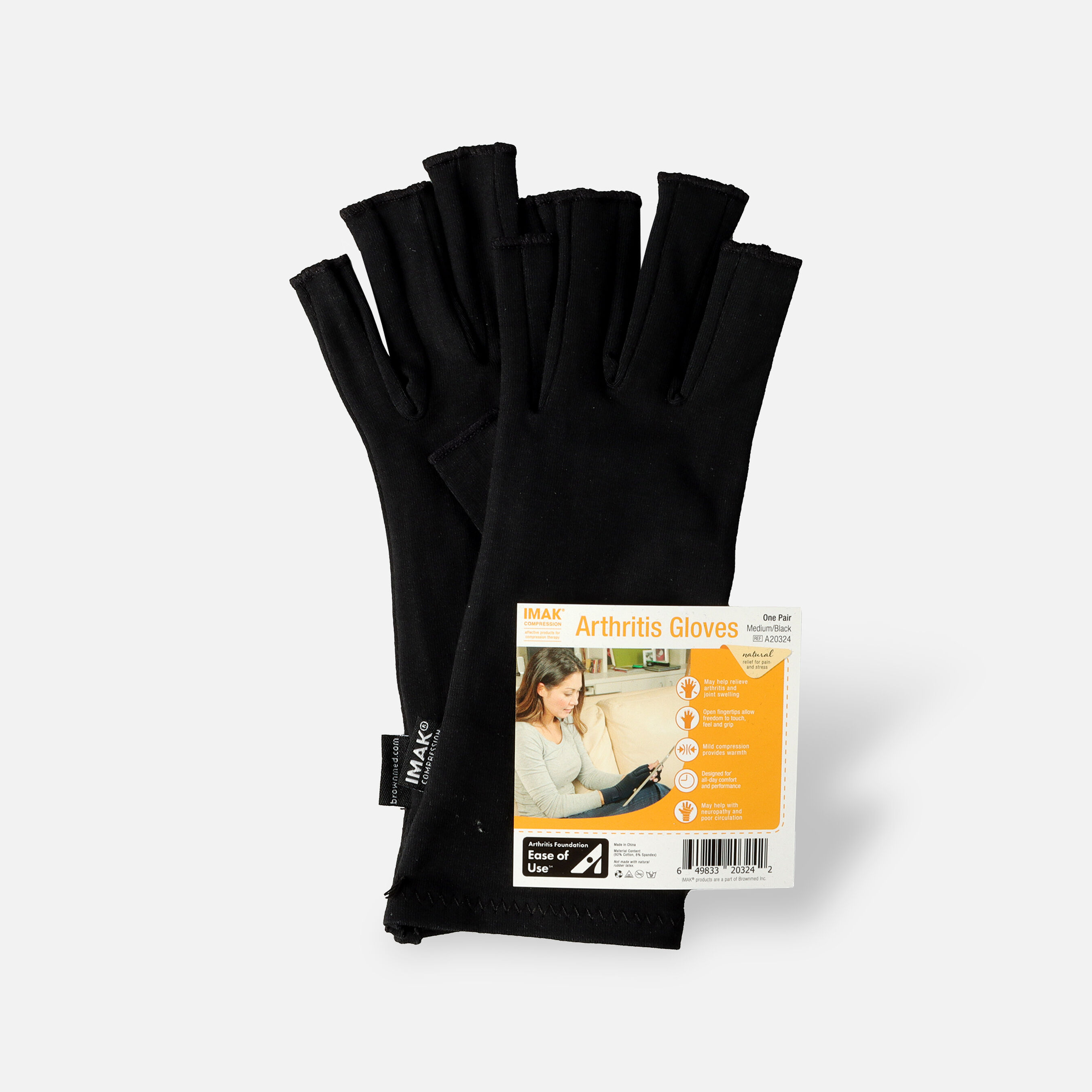 IMAK Compression Arthritis Gloves, Black, Medium