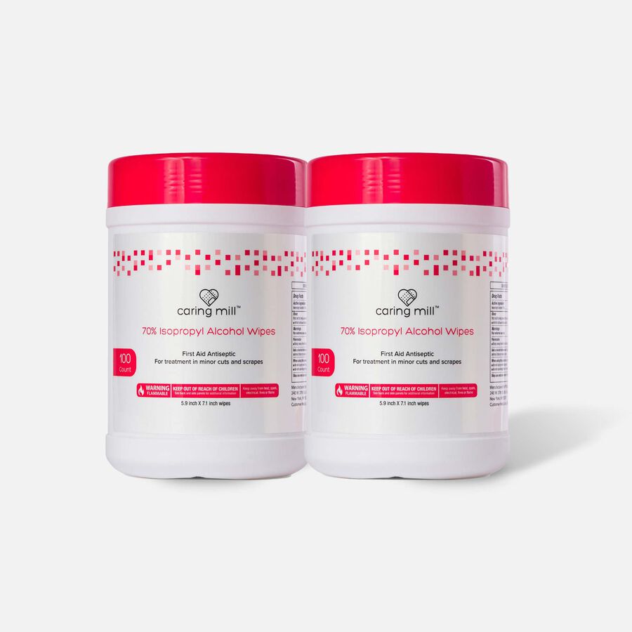 Caring Mill™ Alcohol Wipes Canister, 100 ct. (2-Pack), , large image number 0