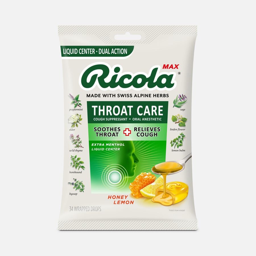 Ricola Max Throat Care Dual Action Cough Drops, Honey Lemon, 34 ct., , large image number 0