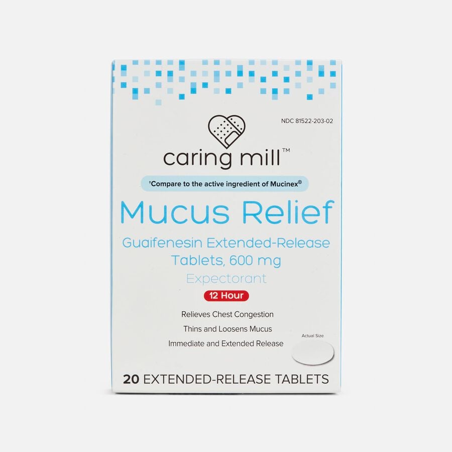 Caring Mill™ Mucus Relief Guaifenesin Extended-Release Tablets, 600mg, , large image number 0