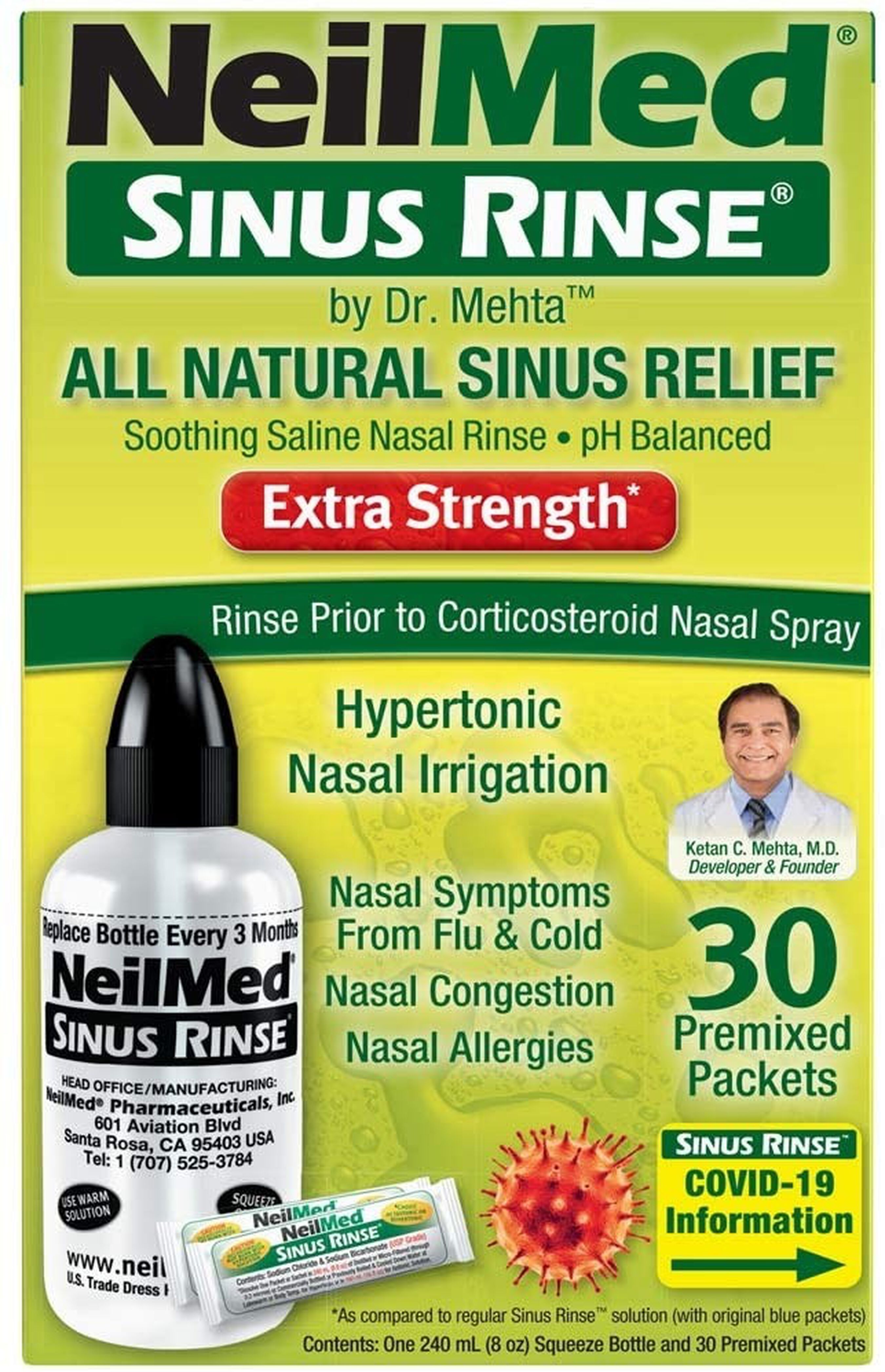 Sinus Rinse Hypertonic Kit With 30 Premixed Packets