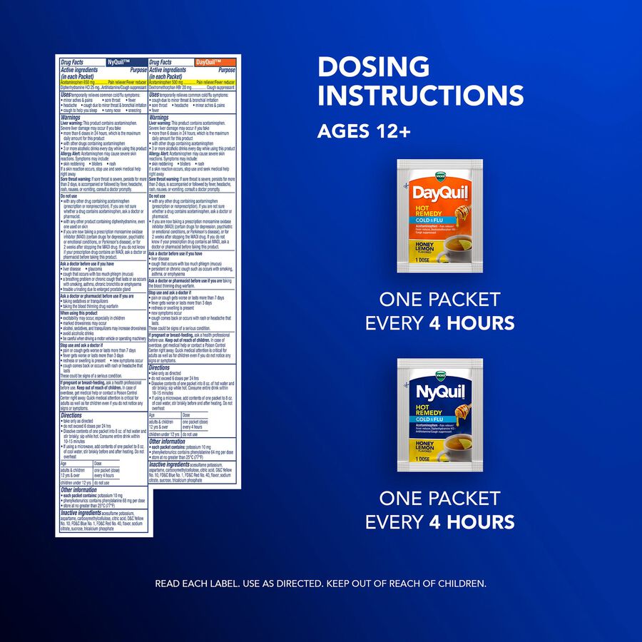 Vicks DayQuil and NyQuil Hot Remedy Cold & Flu Dissolvable Crystal Packets, Honey Lemon, 16 ct., , large image number 2