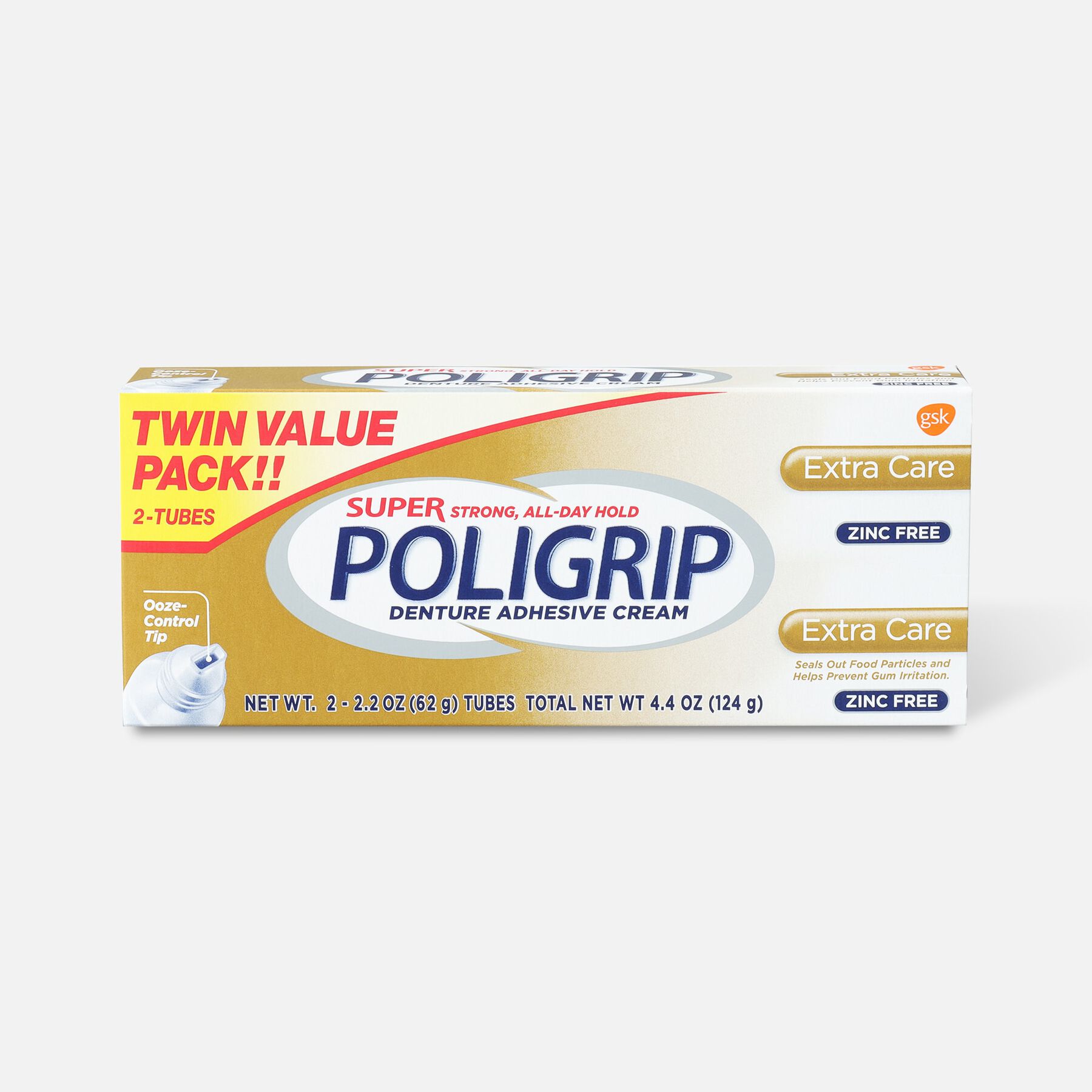 Super Poligrip Extra Care Zinc Free Denture Adhesive Cream Twin Pack