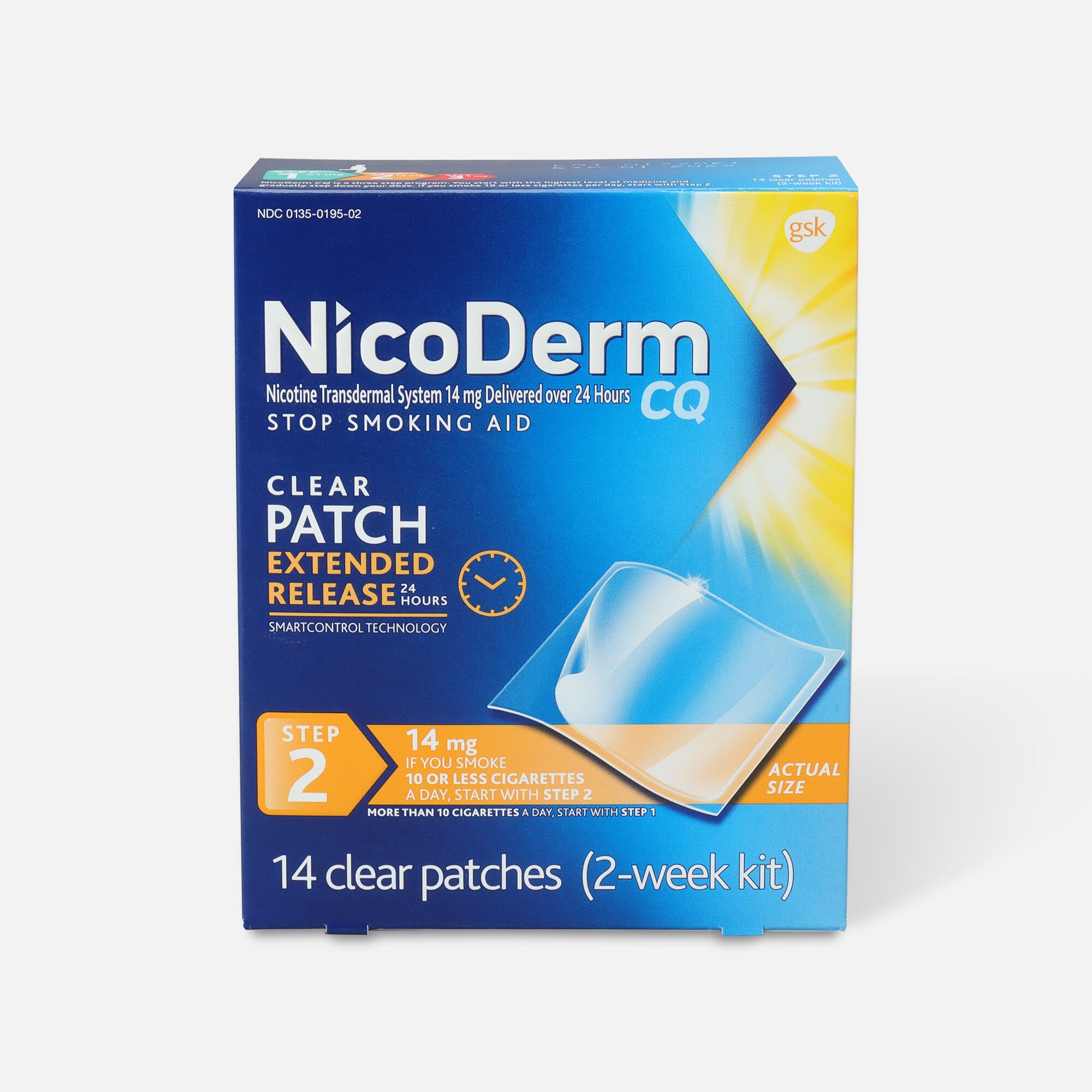 Nicoderm CQ Clear Patches, Step 2 To Quit Smoking, 14mg, 14 Ct