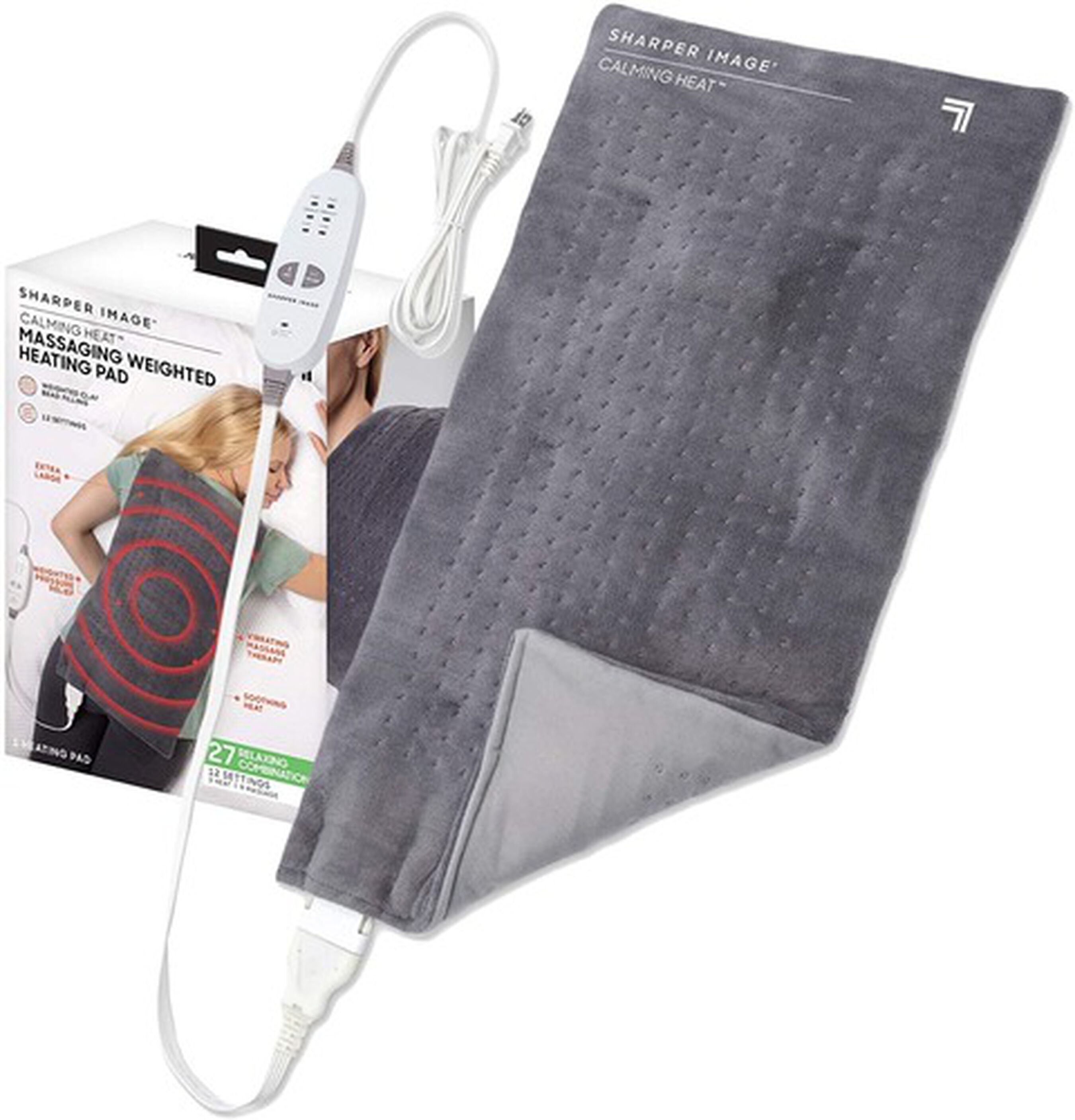 Calming Heat Massaging Weighted Heating Pad, 12 Settings 3 Heat, 9
