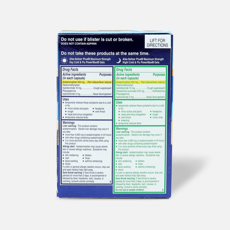 Alka-Seltzer Plus PowerMax Gels, Cold & Flu, Day & Night, 36 ct., , large image number 1