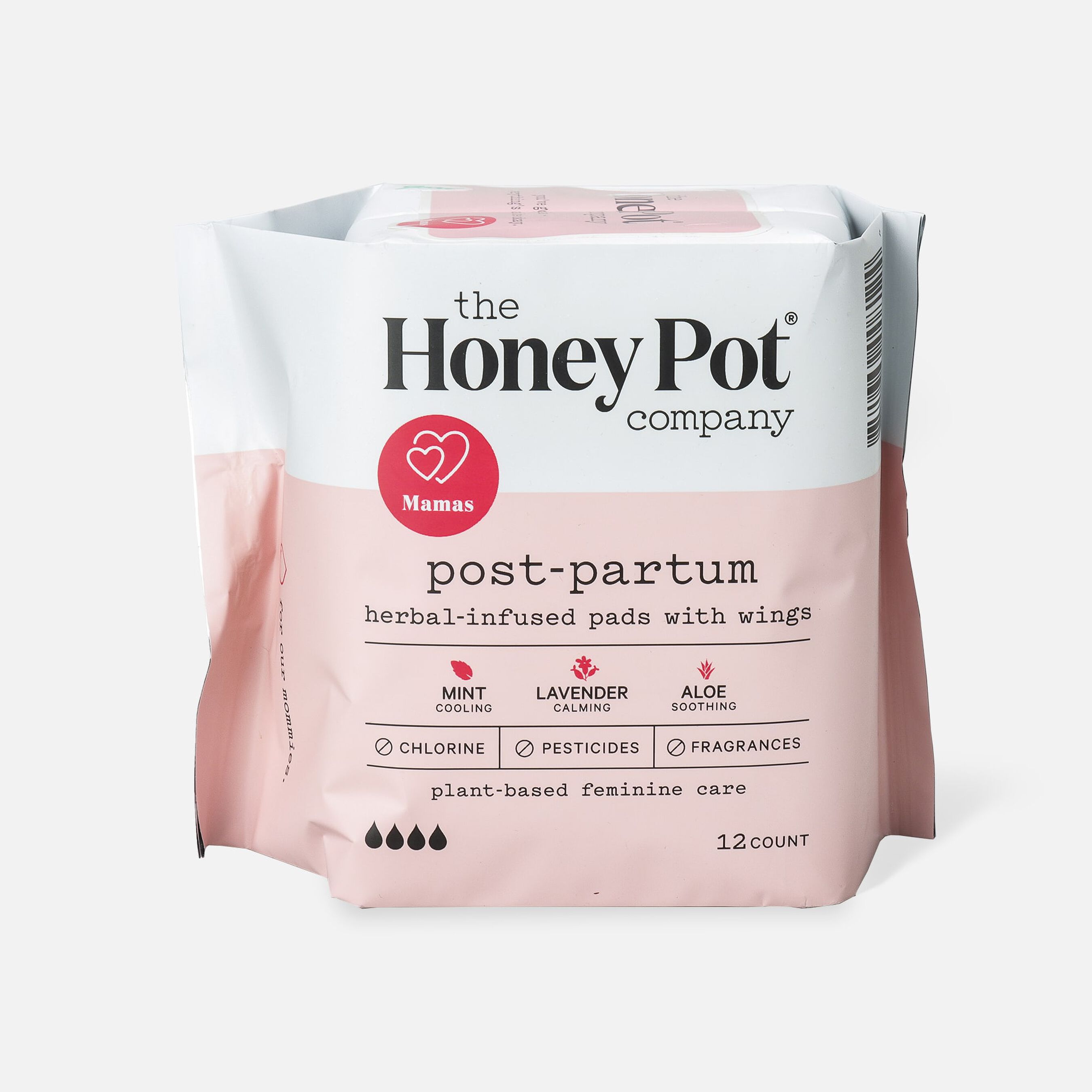 The Honey Pot Postpartum Herbal Pads with Wings, 12 ct