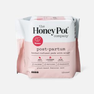 The Honey Pot 100% Organic Top Sheet Postpartum Herbal Pads with Wings, 12 ct.