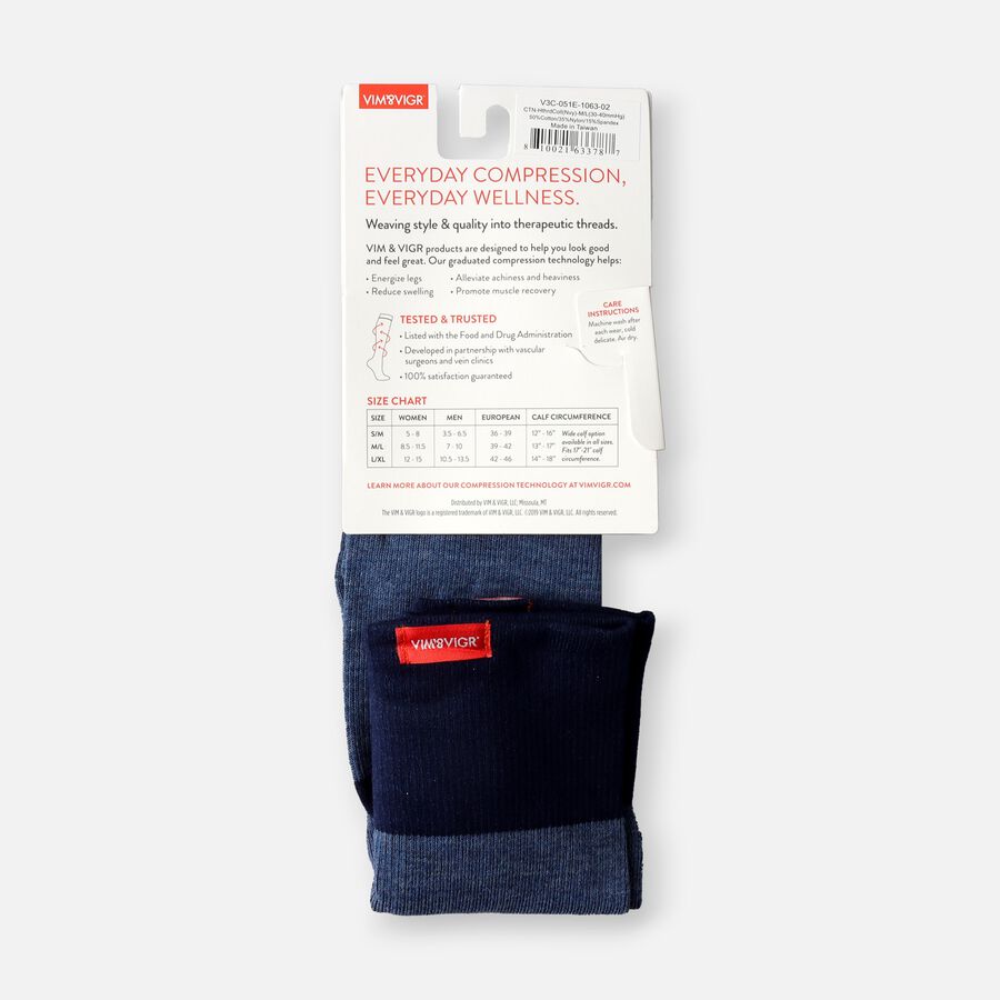 VIM & VIGR Cotton Compression Socks, Heathered Collection Navy, Wide Calf M/L, 30-40 mmHg, , large image number 2
