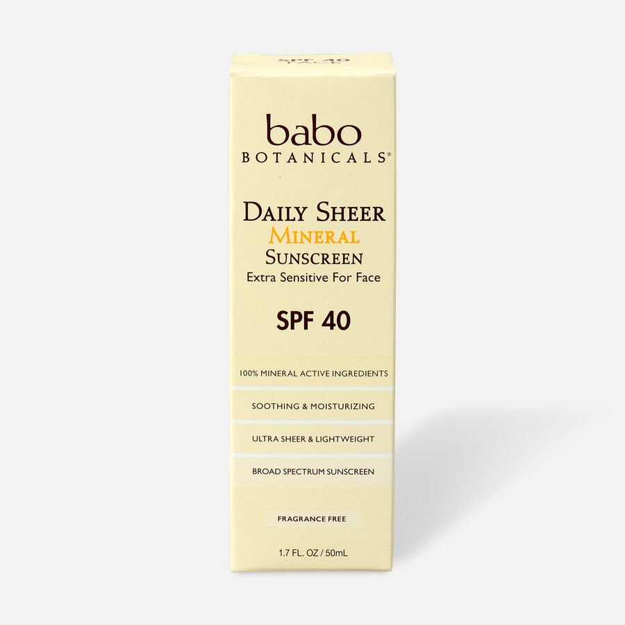 Babo Botanicals Daily Sheer Fragrance Free Facial Sunscreen SPF 40, 1.7 oz., , large image number 1