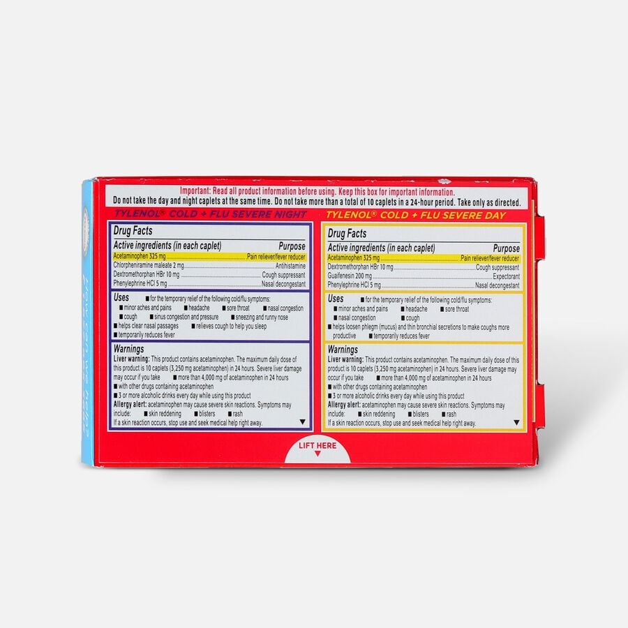 Tylenol Cold + Flu Severe Day & Night Caplets for Fever, Pain, Cough & Congestion Relief, 24 ct., , large image number 1