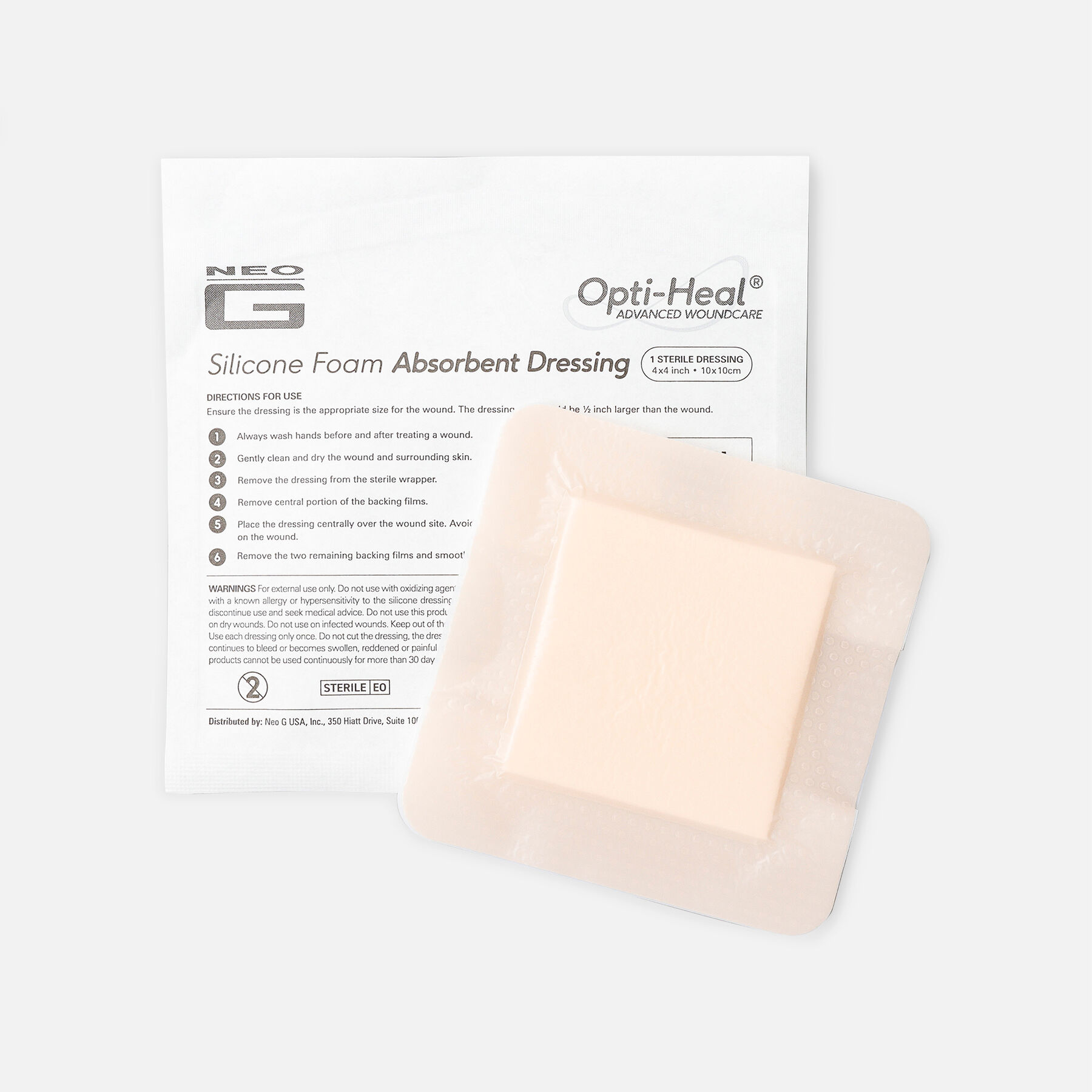 Neo G Silicone Foam Absorbent Dressing, 4 x 4