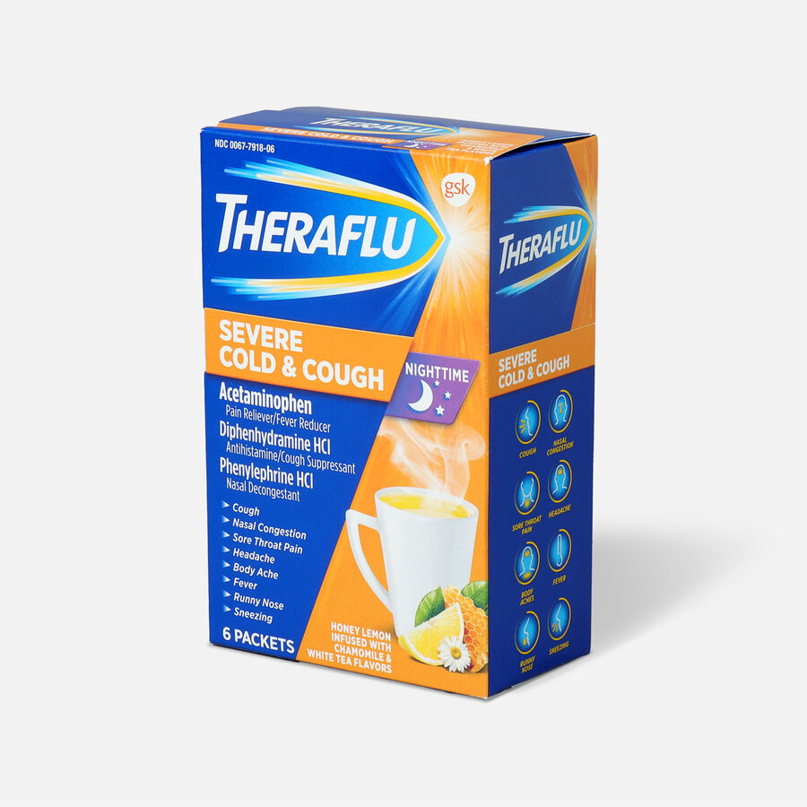 Theraflu Night Time Severe Cold & Cough Powder, Honey Lemon Infused with White Tea and Chamomile